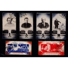 1934 - Rusland/CCCP - AFA 495-500 - Frimærke - 10-årsdagen for Lenins død - Komplet sæt - Stemplet.